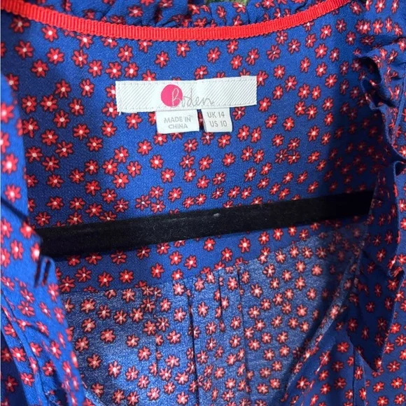 Boden Melissa Ruffle Neck Blouse, Riviera Blue | Size 10 - Picture 3 of 5
